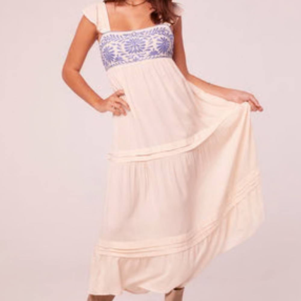 NWT Band of the Free Blue Embroidery Navya Maxi Dress Size Small